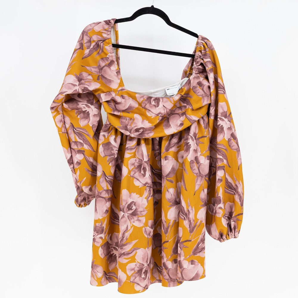 ASOS Design Orange Purple Floral Flower Print Pattern Square Neck Mini Dress 10